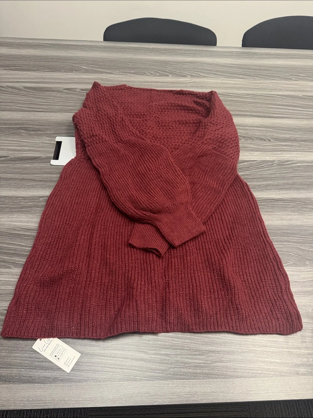 Cupshe Wine Red V-Neck Ribbed Knit Sweater Dress